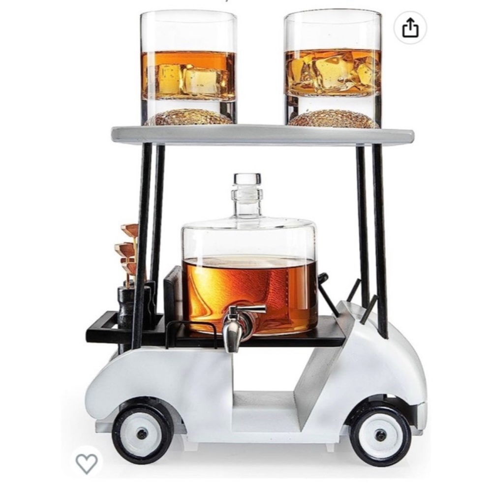 The wine savant golf decanter whiskey decanter and 2 whiskey glasses